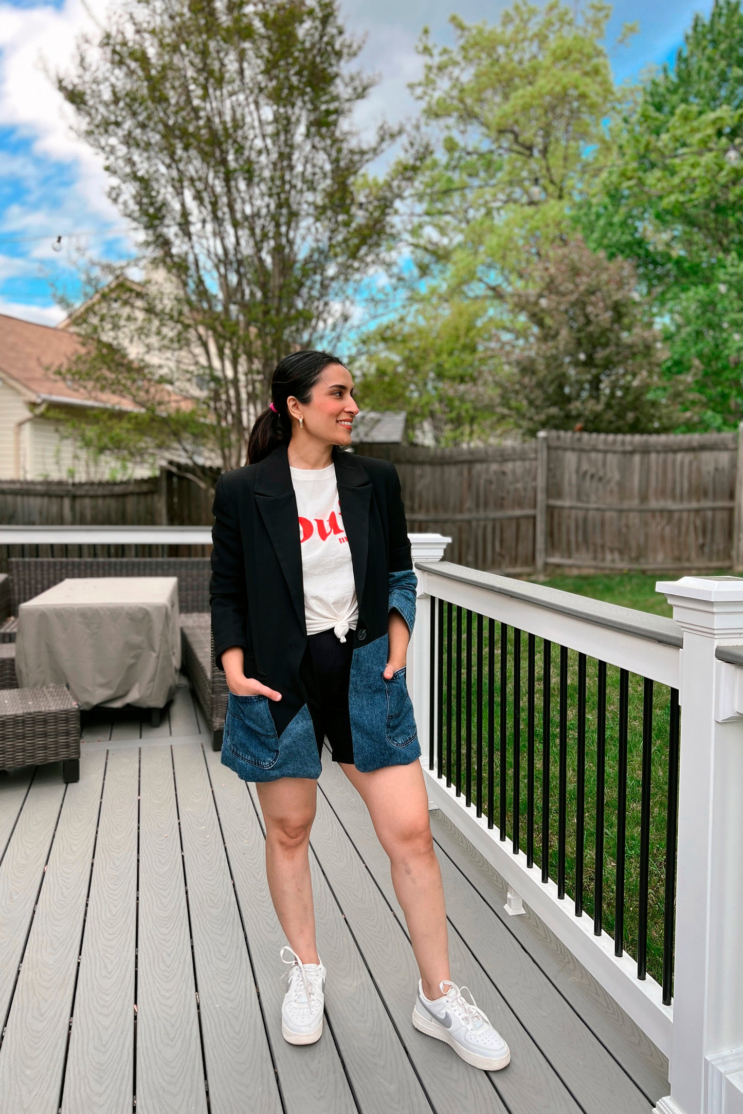 Slashed Denim Suiting Blazer