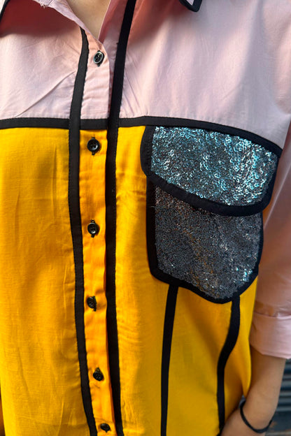 Color Block Shirt with Sequin Pocket