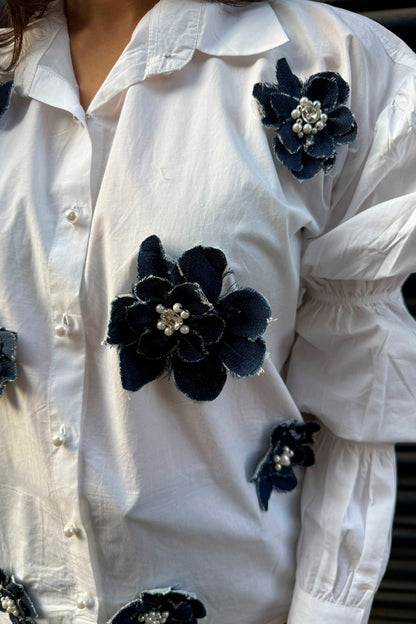 Shirt with Denim Flowers