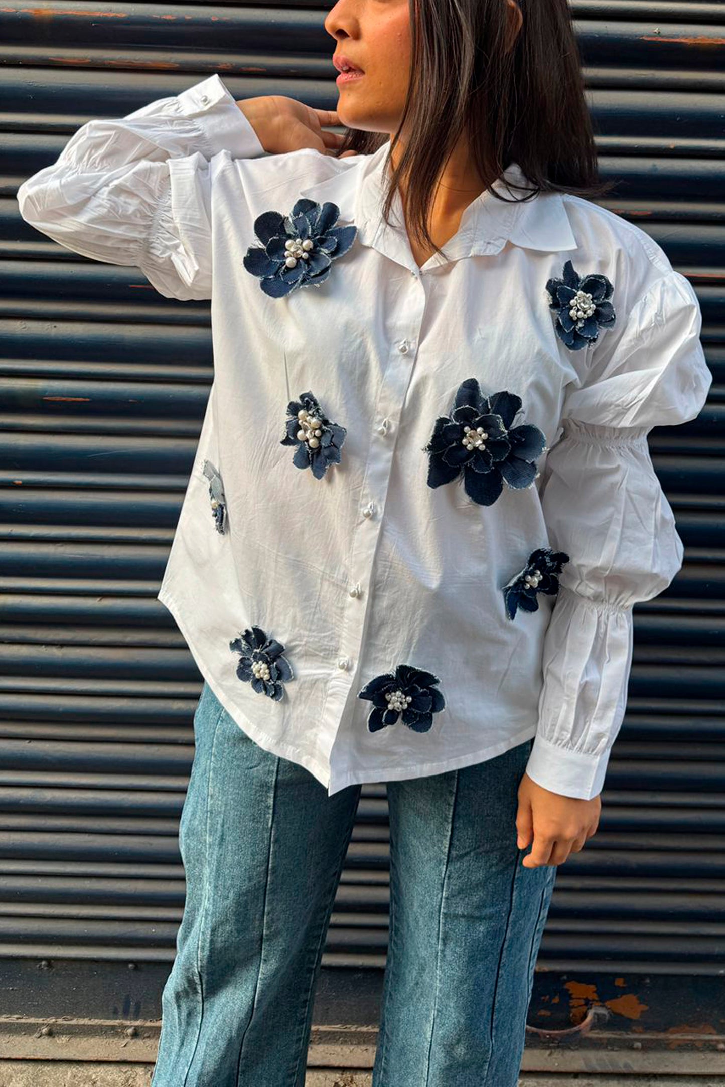 Shirt with Denim Flowers