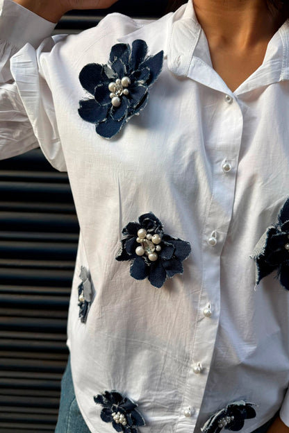 Shirt with Denim Flowers