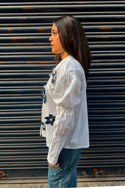 Shirt with Denim Flowers