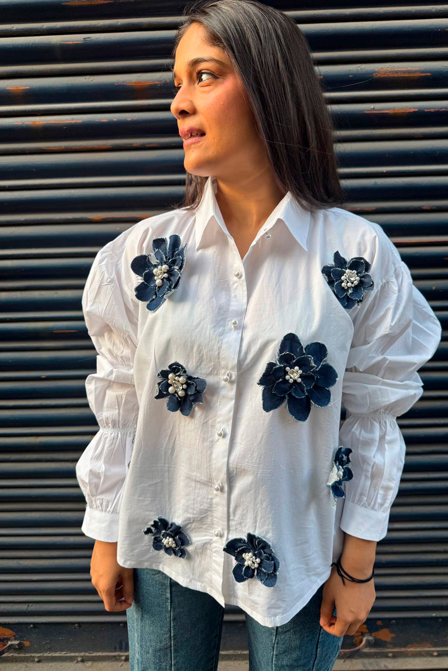 Shirt with Denim Flowers