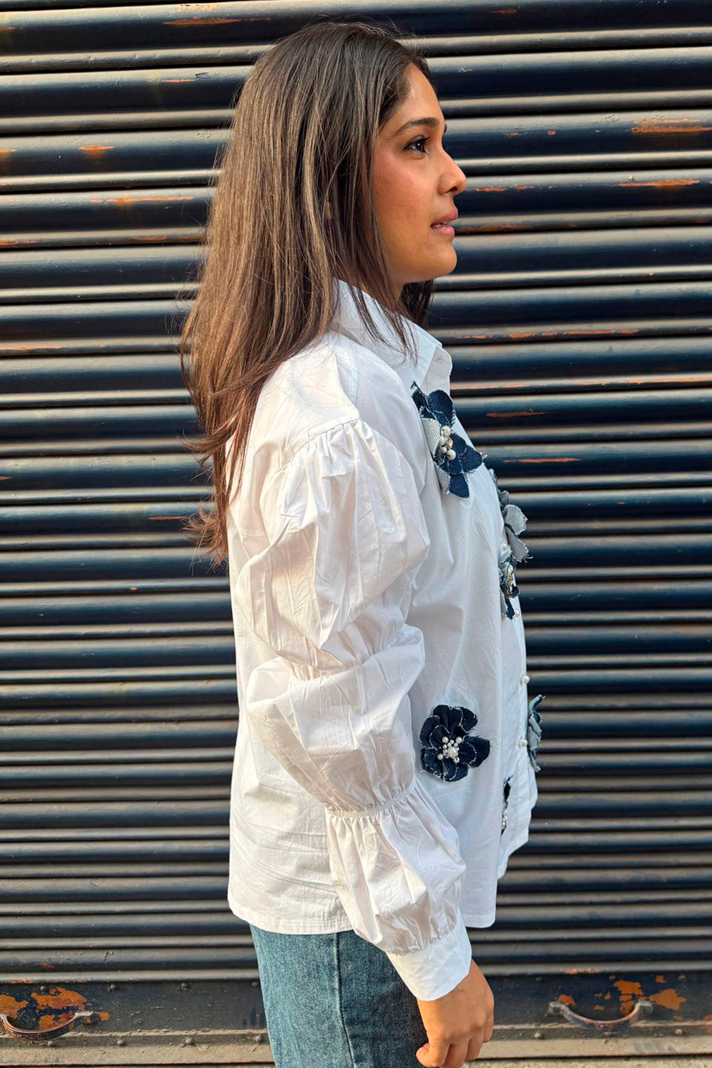 Shirt with Denim Flowers