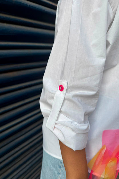 Shirt with net patches and sequin detail pink