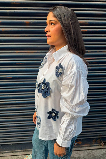 Shirt with Denim Flowers