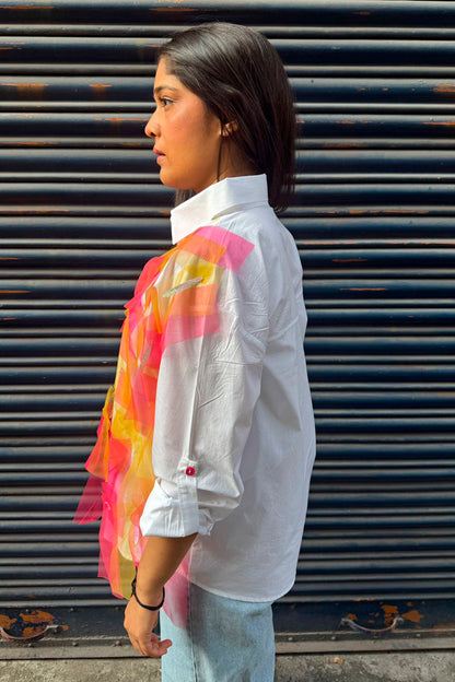 Shirt with net patches and sequin detail pink