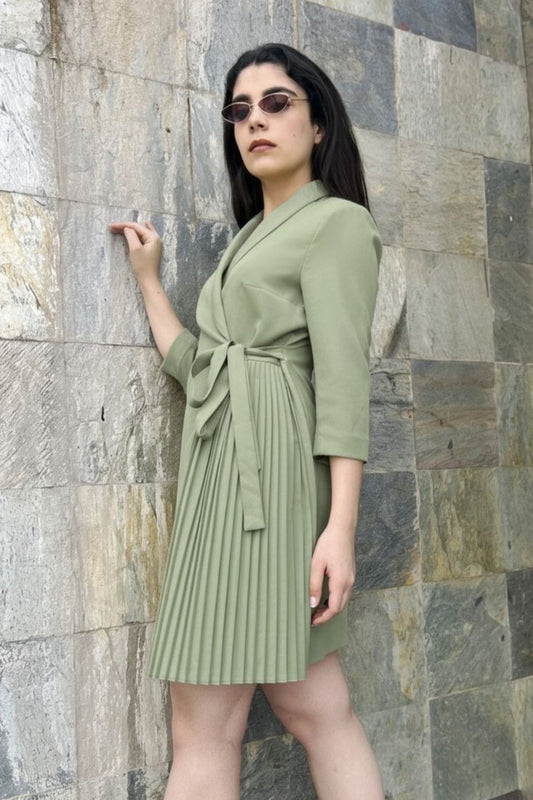 Sage Green Stella Cross Body Knotted Dress