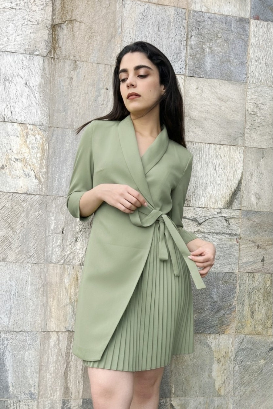 Sage Green Stella Cross Body Knotted Dress