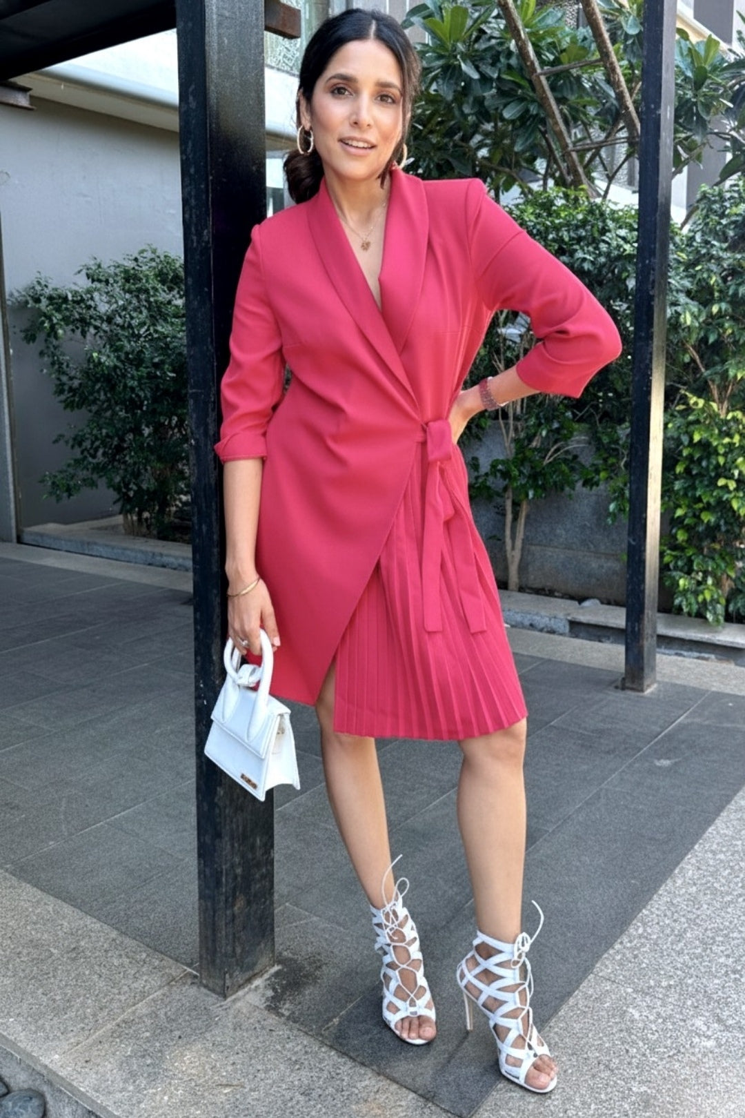 Hot Pink Stella Cross Body Knotted Dress