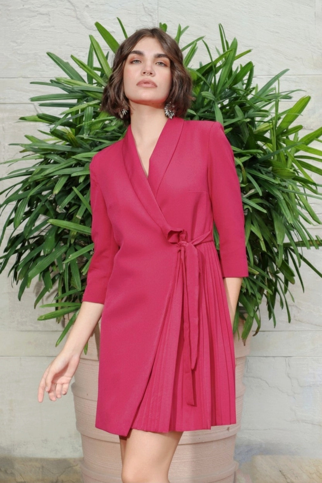 Hot Pink Stella Cross Body Knotted Dress