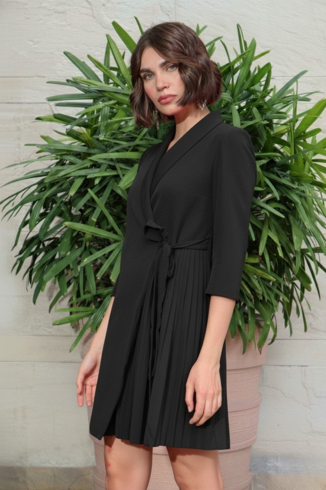 Black Stella Cross Body Knotted Dress