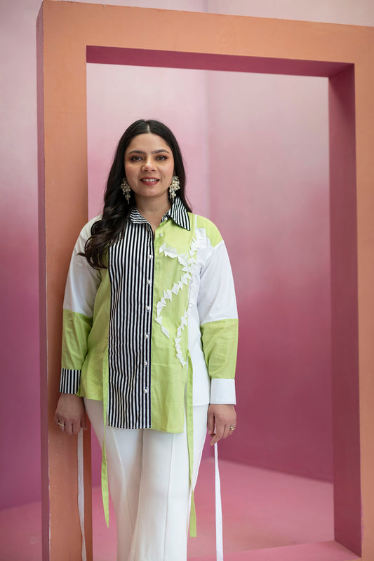 Stripe and Solid Panelled Shirt