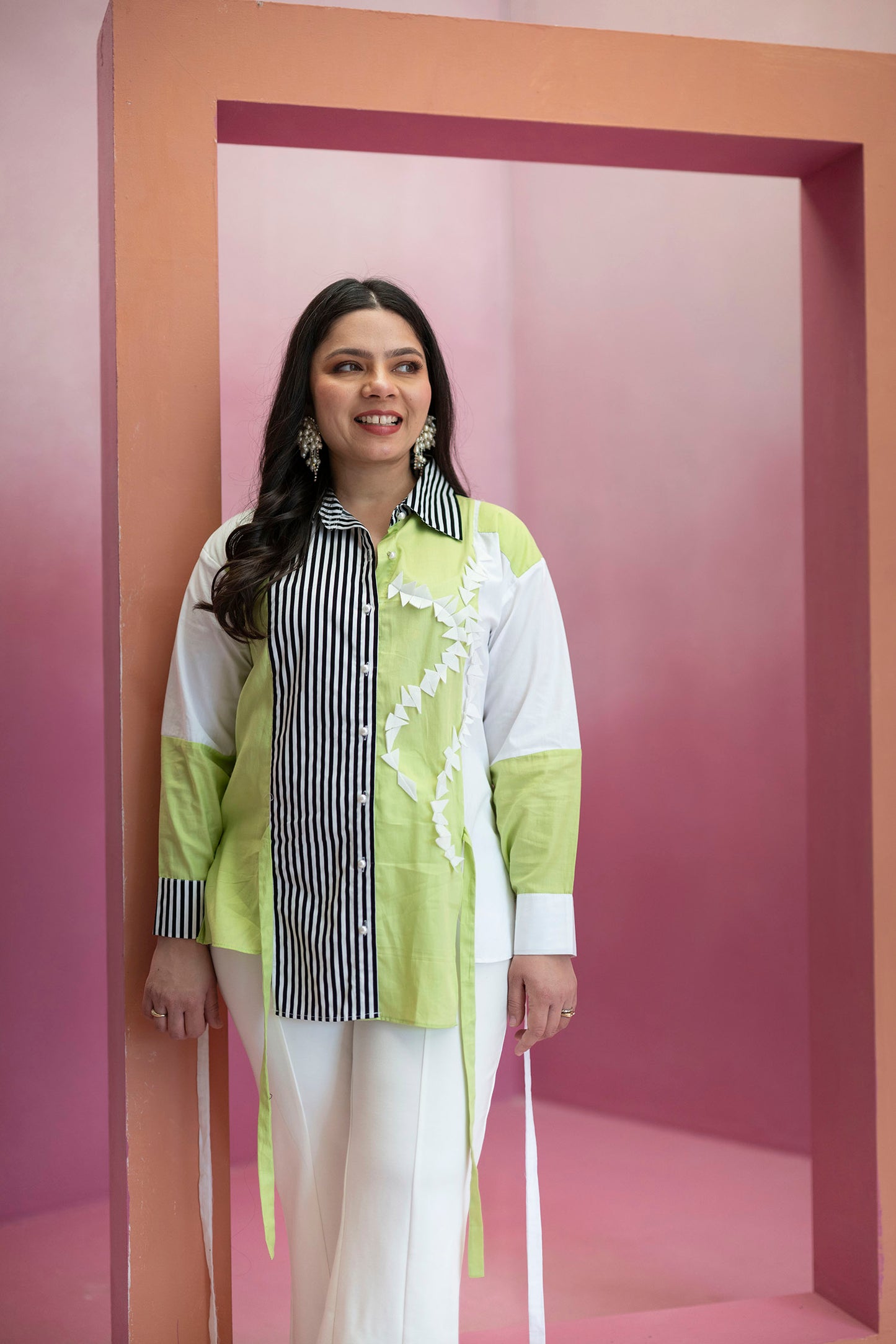 Stripe and Solid Panelled Shirt