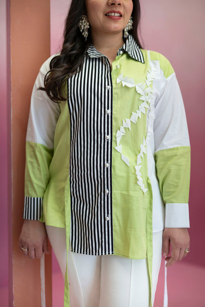 Stripe and Solid Panelled Shirt