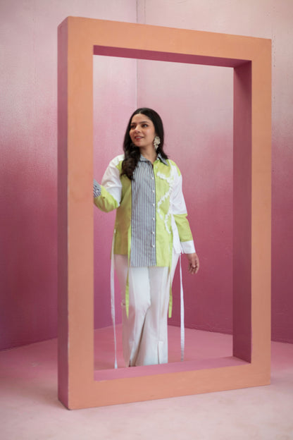 Stripe and Solid Panelled Shirt