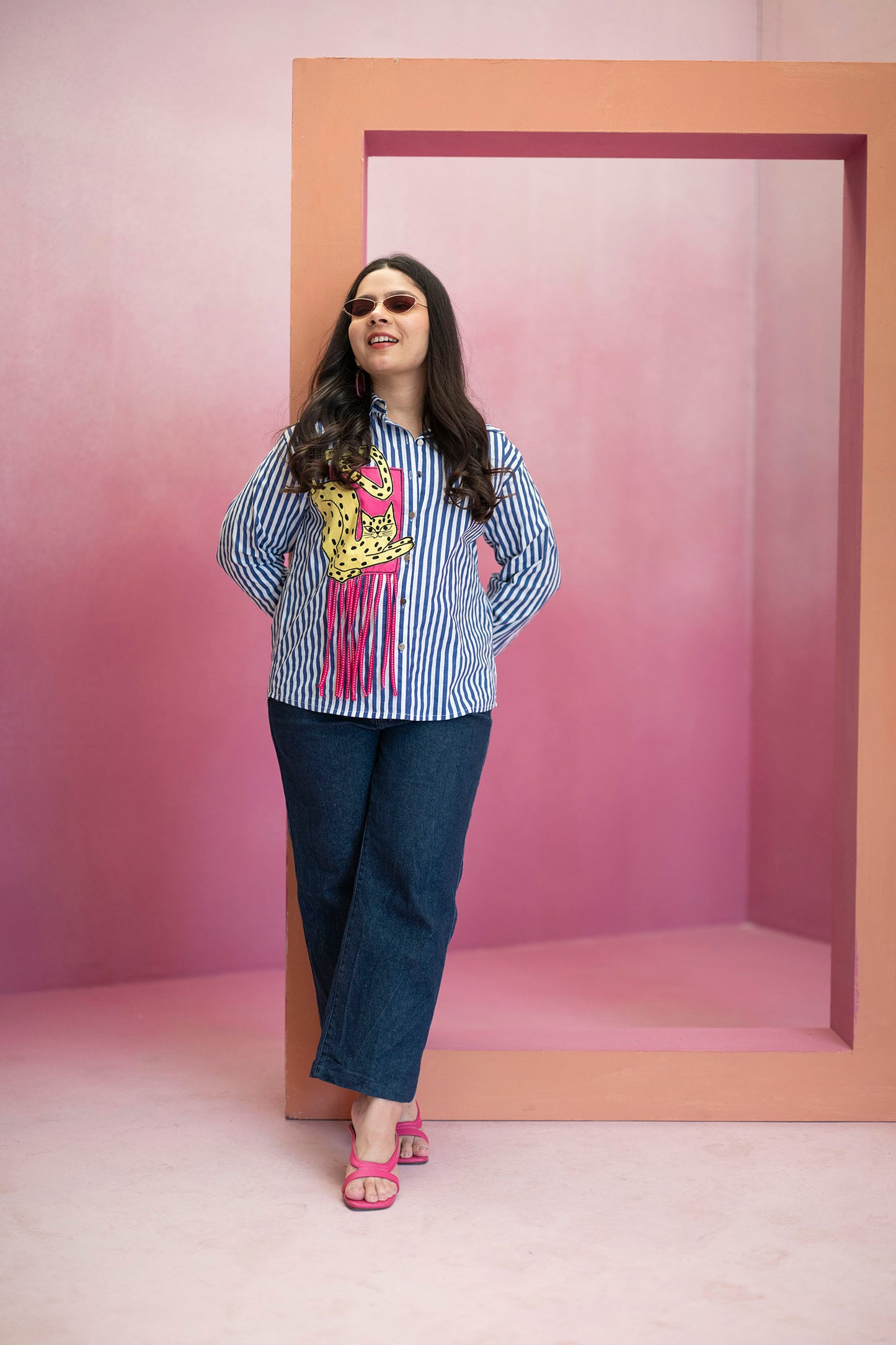 Embellished Cat Stripe Shirt