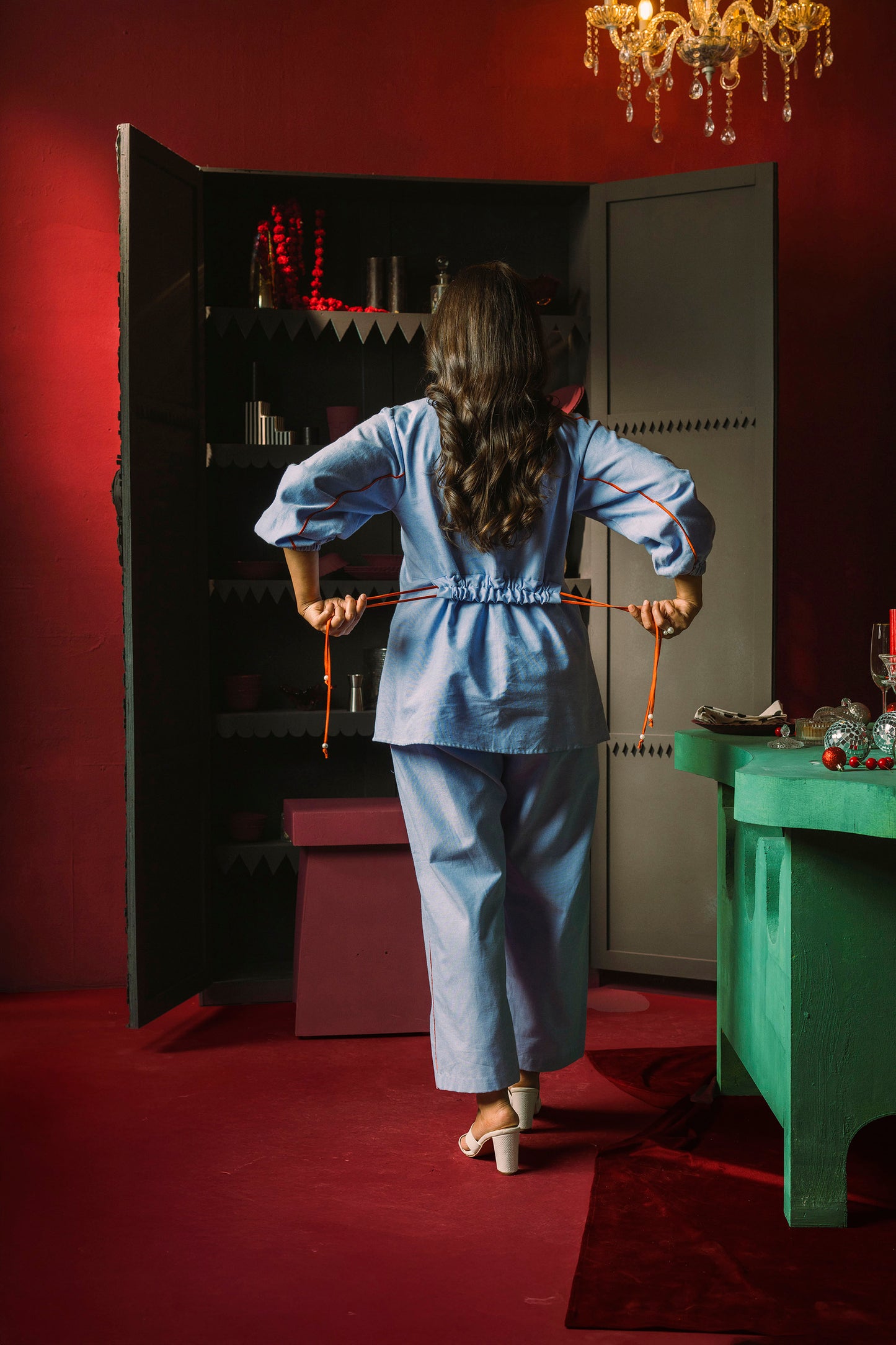 Chambray co-ord set with Dori flower