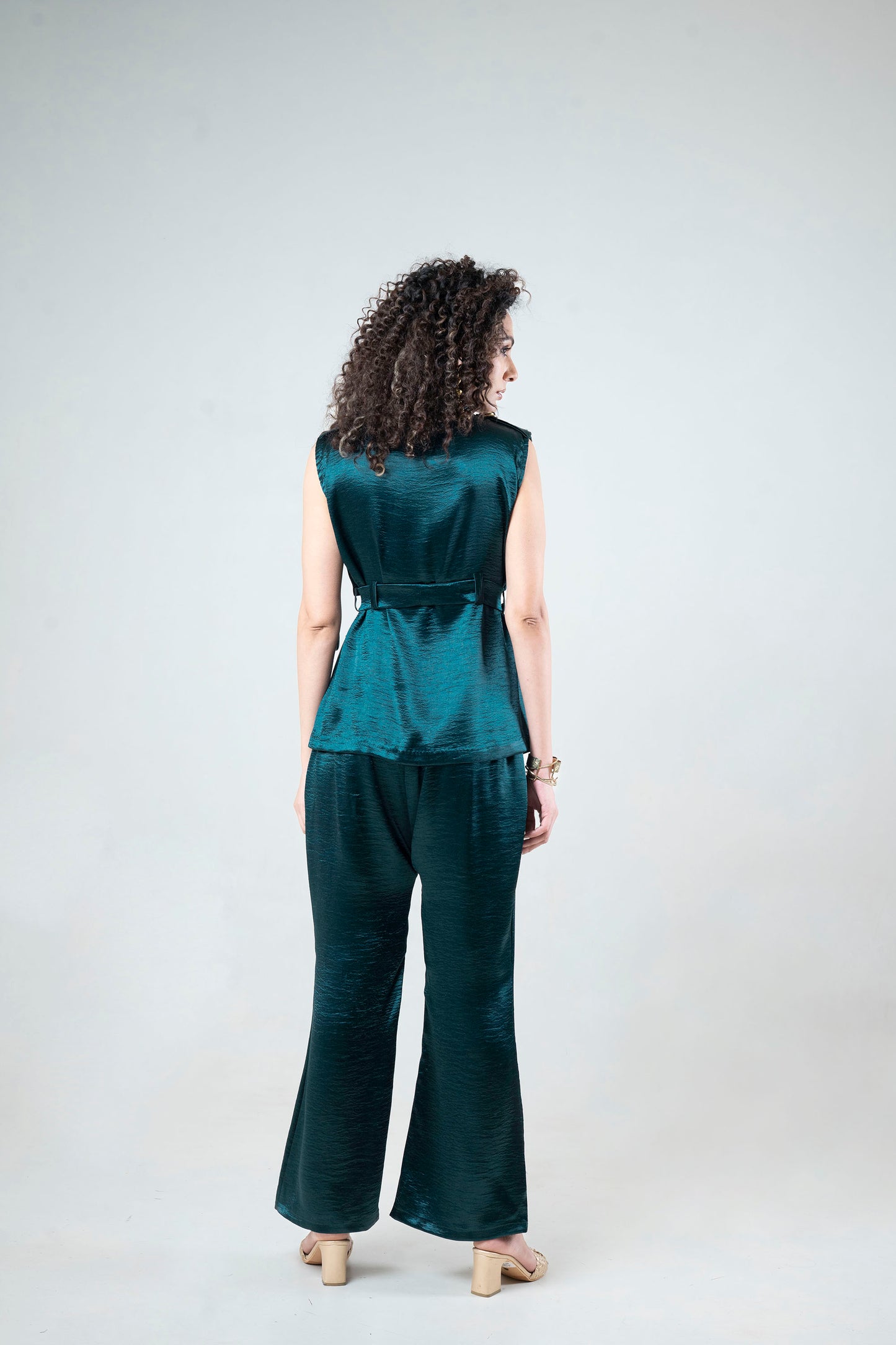 Glossy Sleeveless Blazer and Pant Set