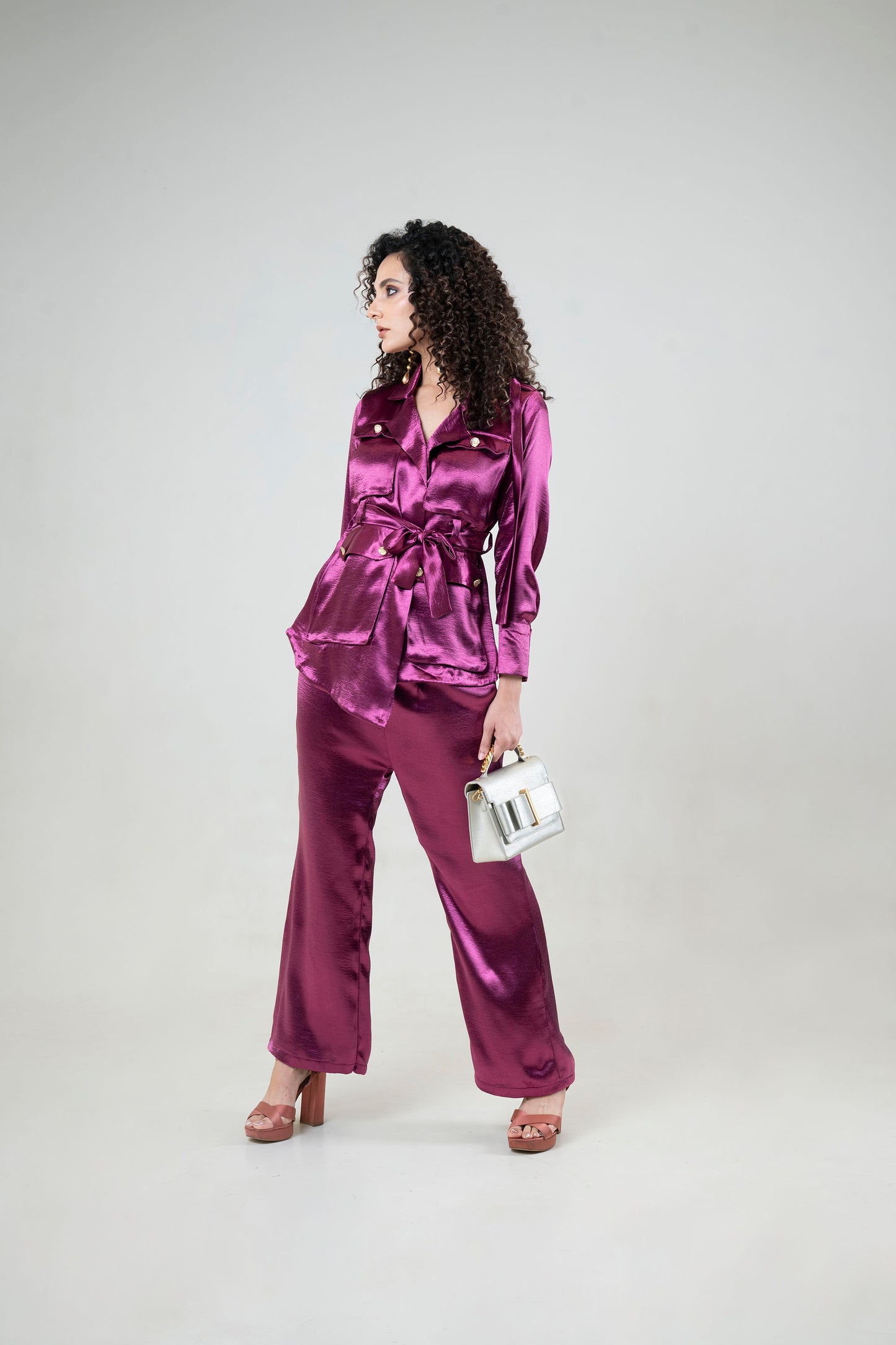 Glossy Full Sleeve Blazer and Pant Set