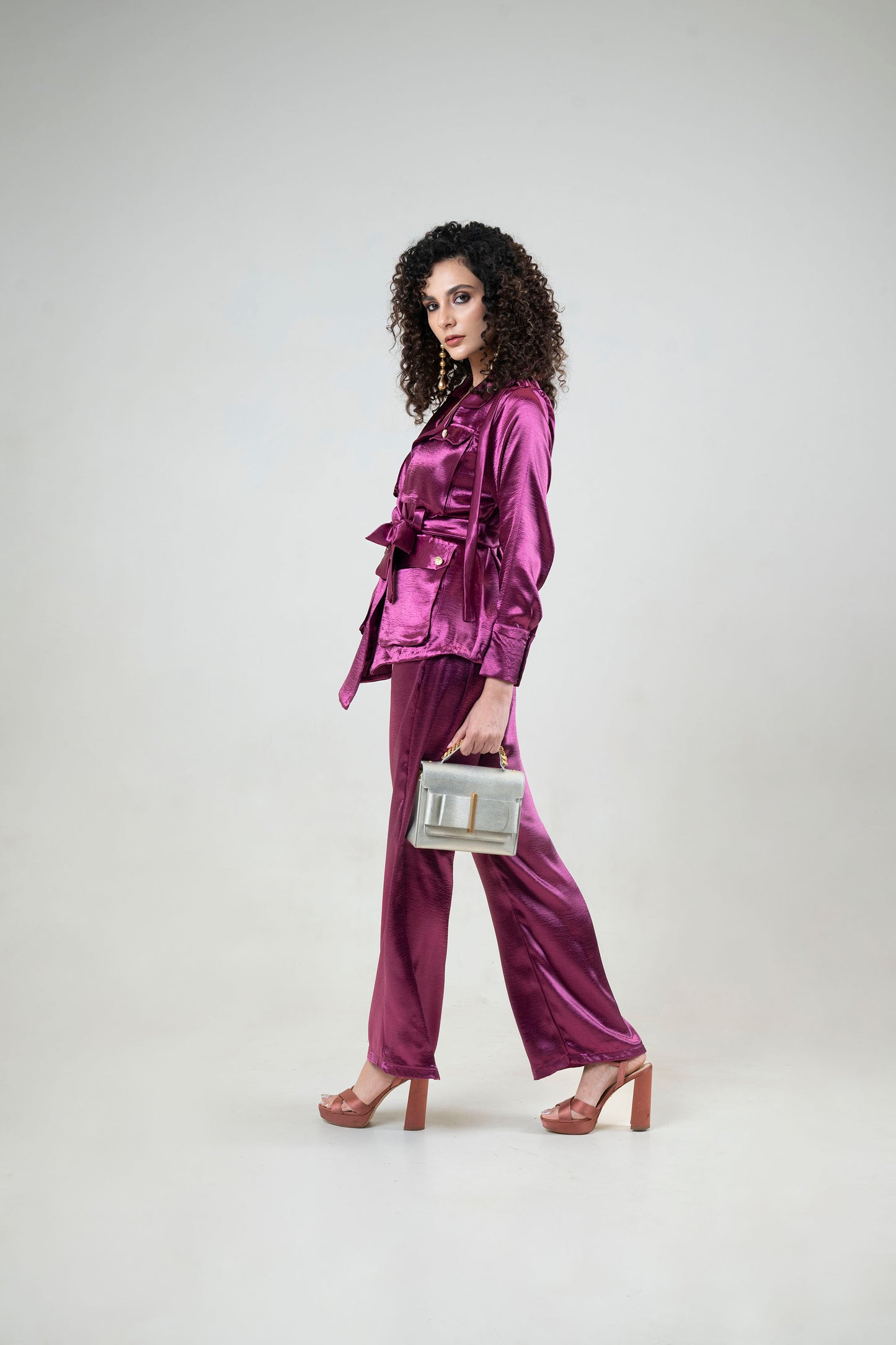 Glossy Full Sleeve Blazer and Pant Set