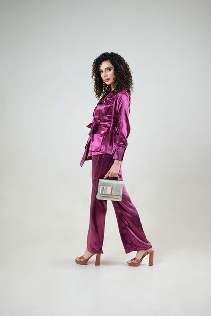 Glossy Full Sleeve Blazer and Pant Set