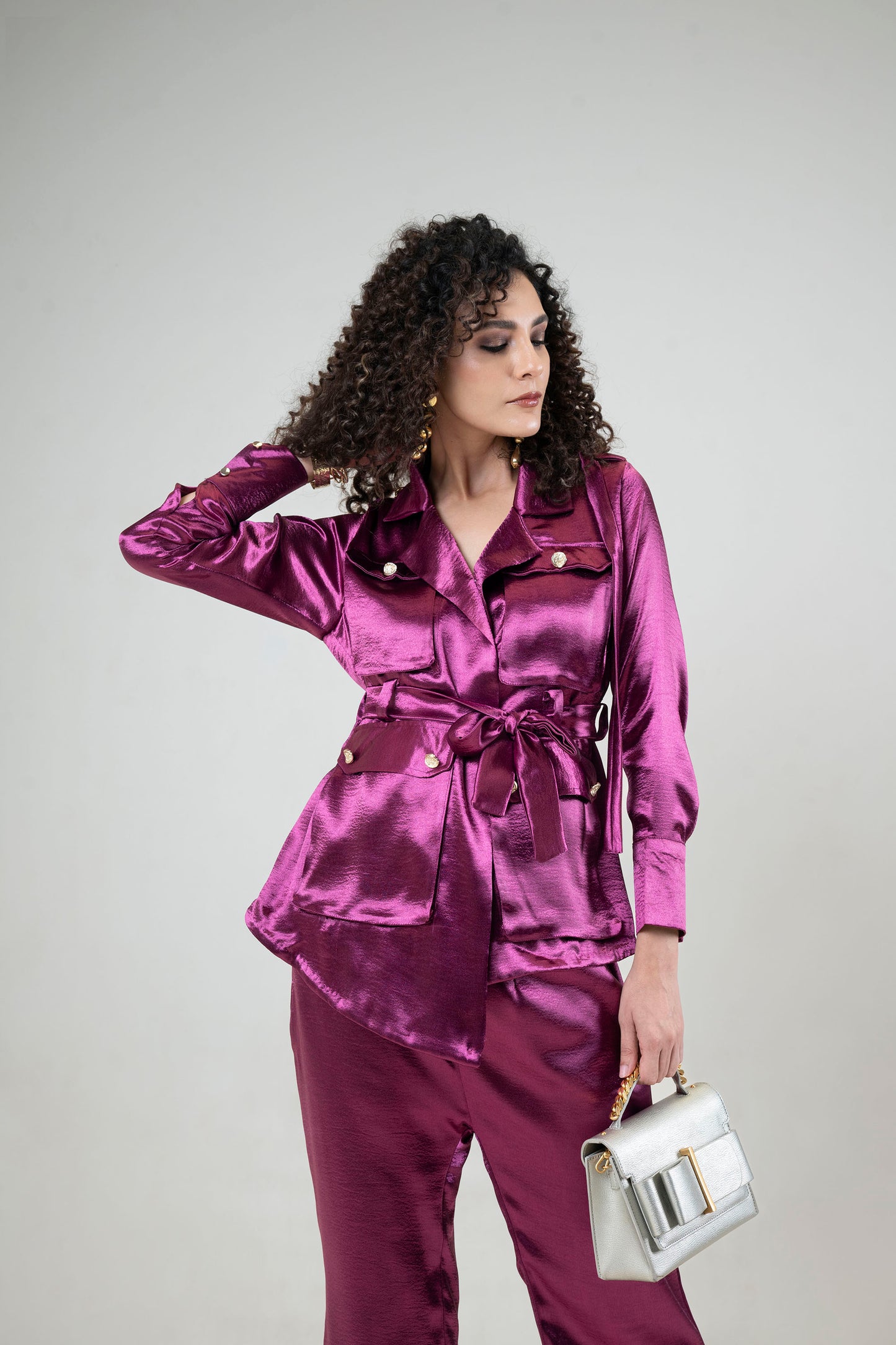 Glossy Full Sleeve Blazer and Pant Set