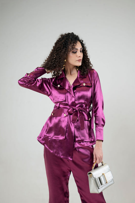 Glossy Full Sleeve Blazer and Pant Set