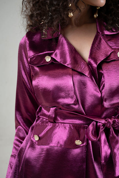 Glossy Full Sleeve Blazer and Pant Set