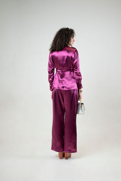Glossy Full Sleeve Blazer and Pant Set