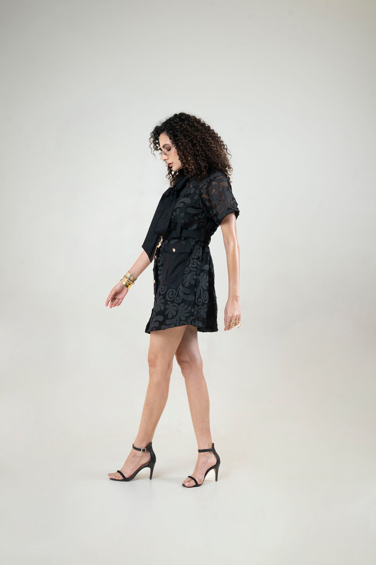 Lace Cut-Out Mesh Dress