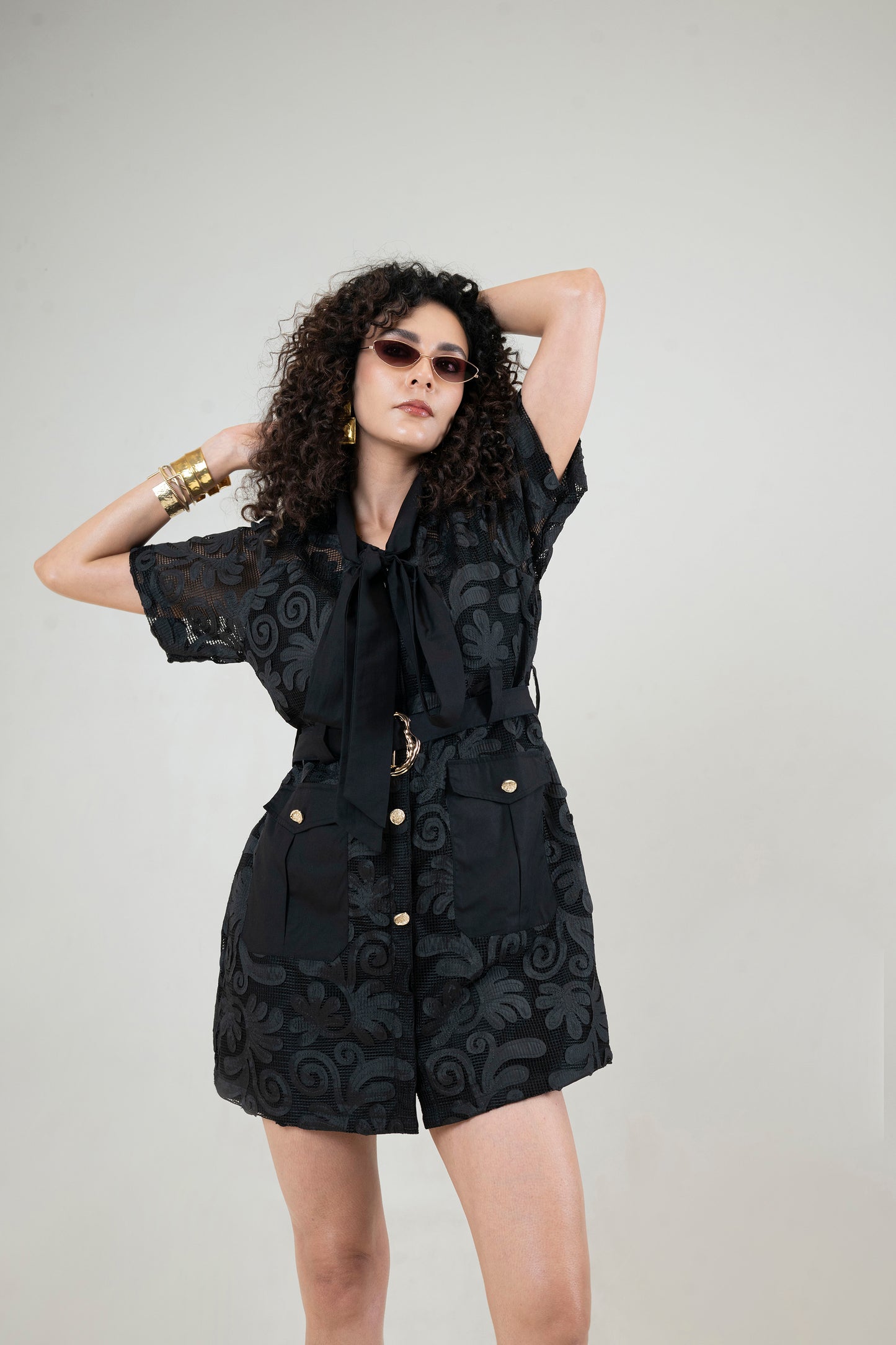 Lace Cut-Out Mesh Dress