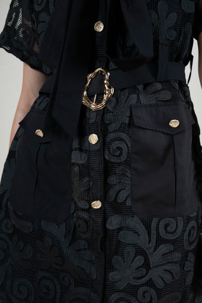 Lace Cut-Out Mesh Dress