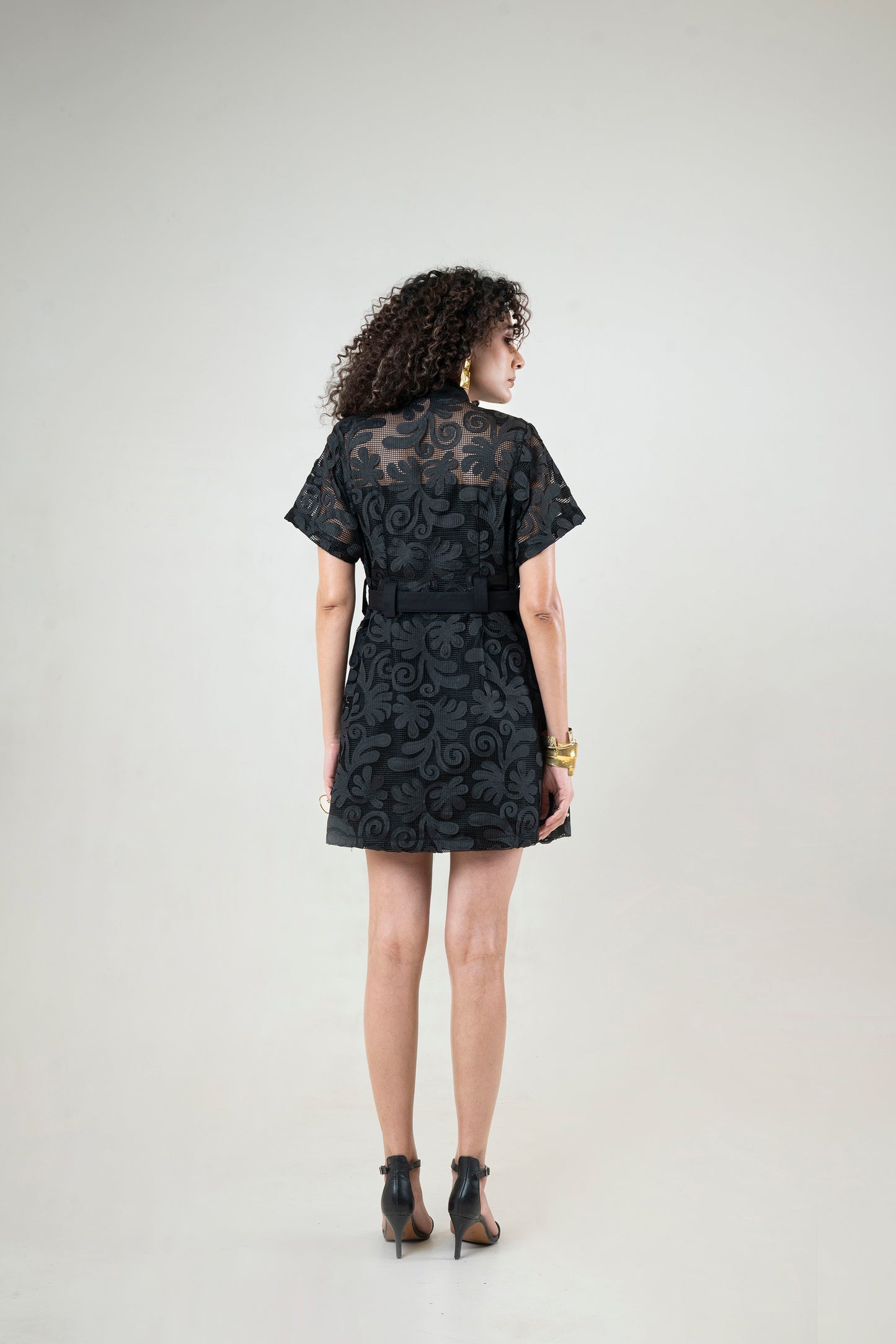 Lace Cut-Out Mesh Dress