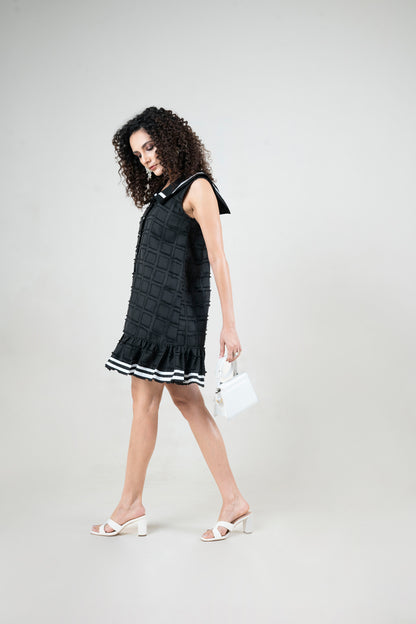 Sailor Collar Dress with Textured Fabric