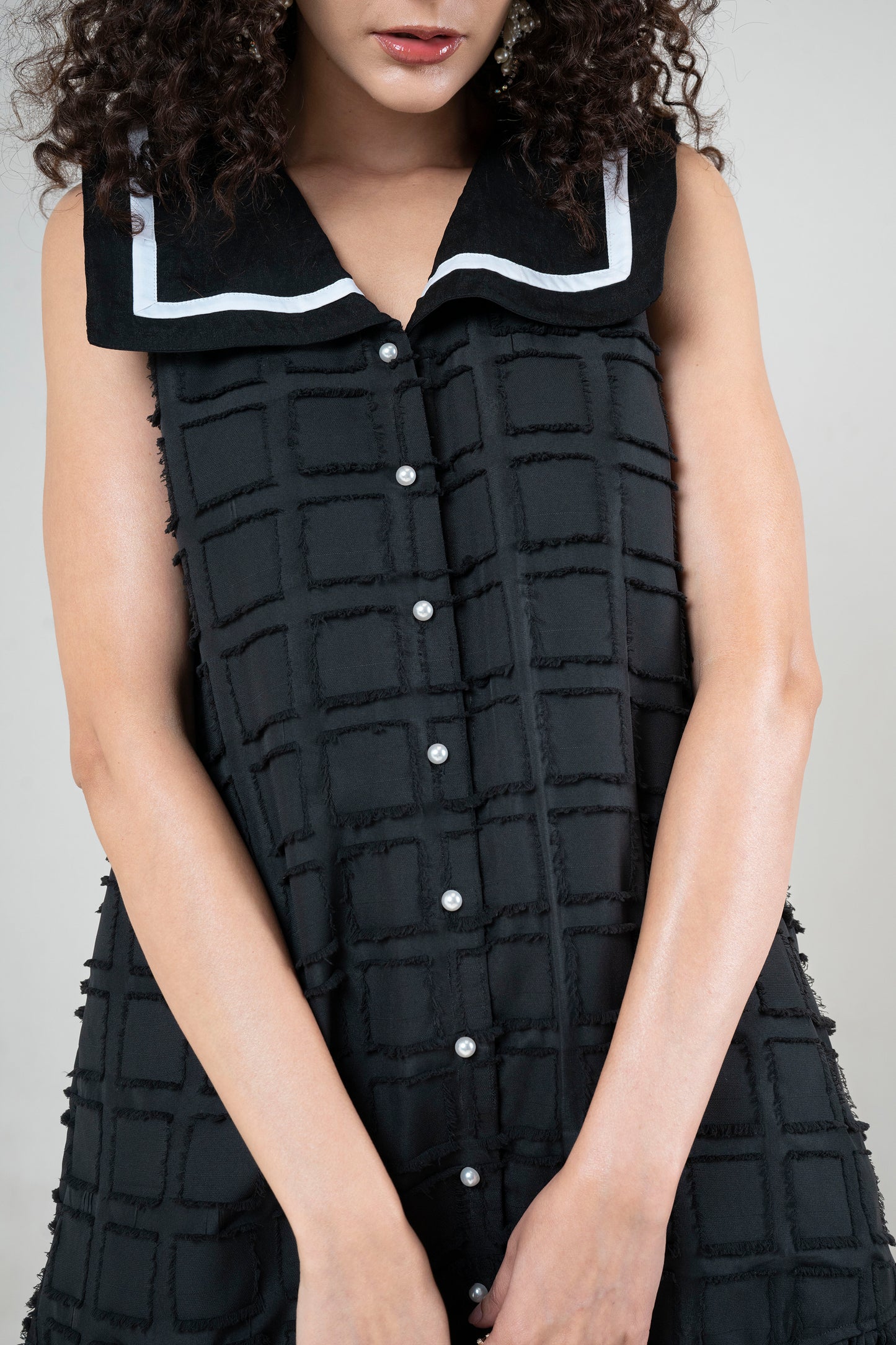 Sailor Collar Dress with Textured Fabric