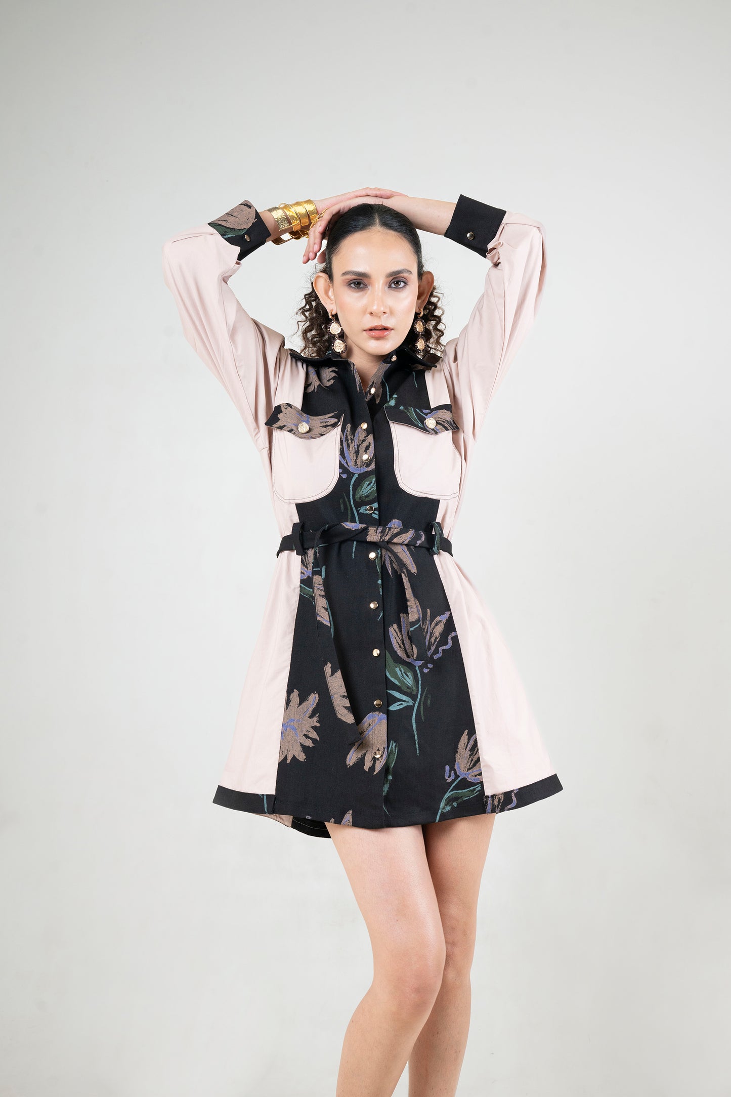 Hand Painted Denim Panel Dress With Belt