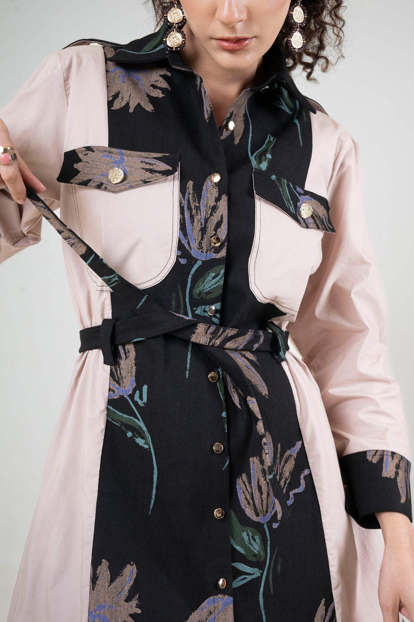 Hand Painted Denim Panel Dress With Belt
