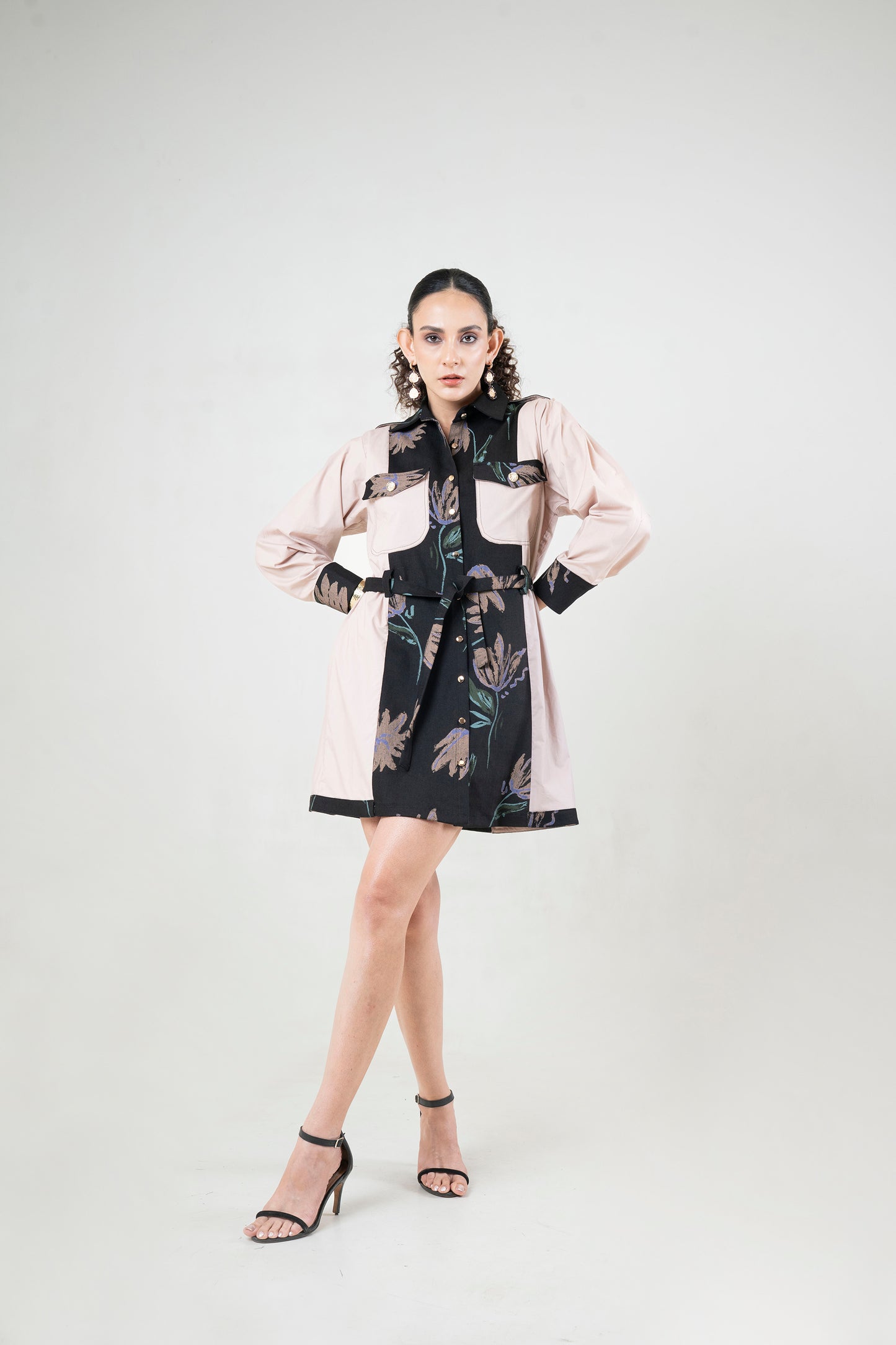 Hand Painted Denim Panel Dress With Belt