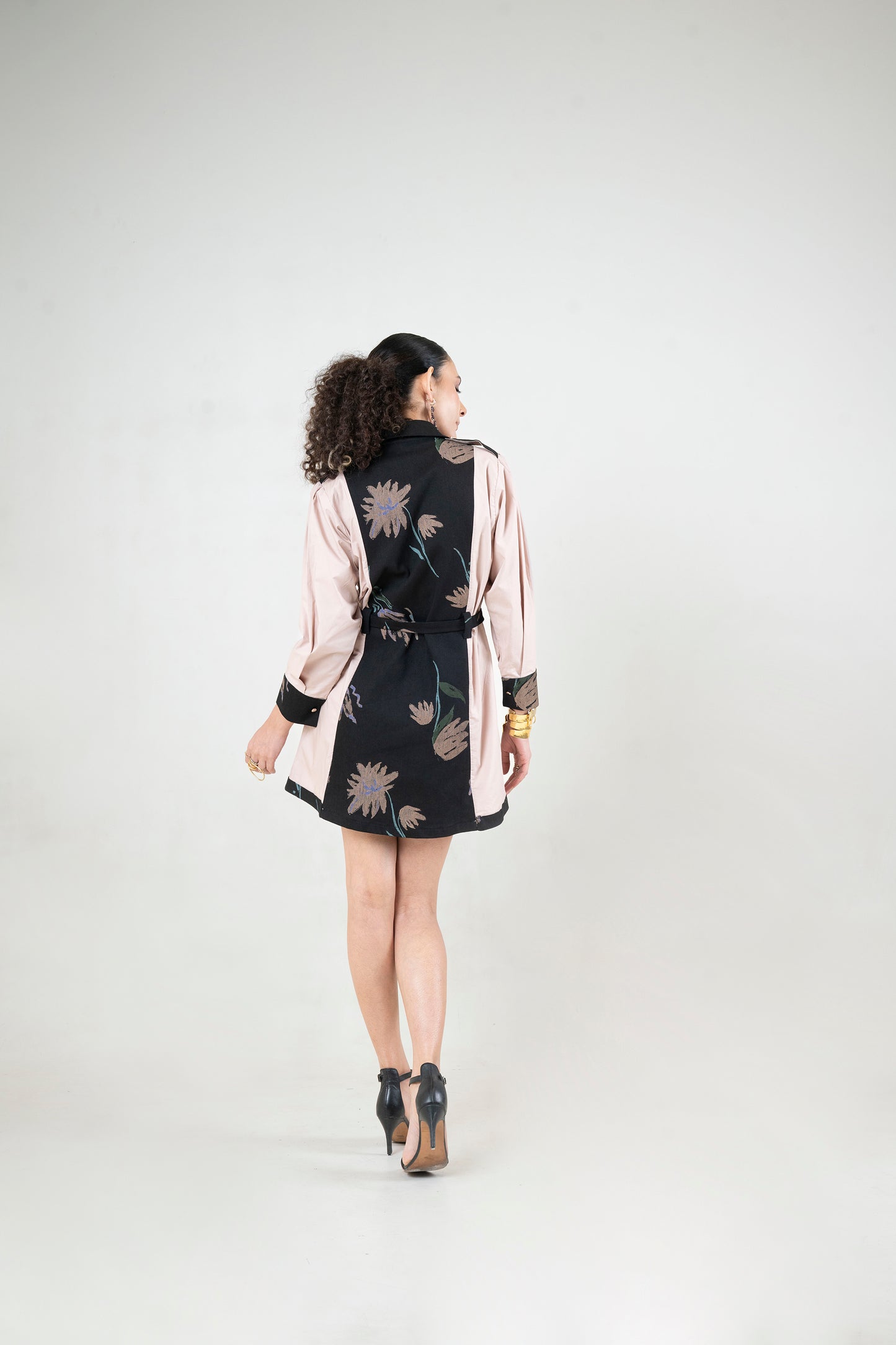 Hand Painted Denim Panel Dress With Belt