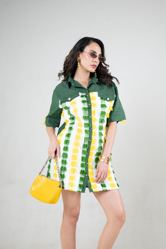 Boxy Shirt-Dress With Hand Woven Detailing