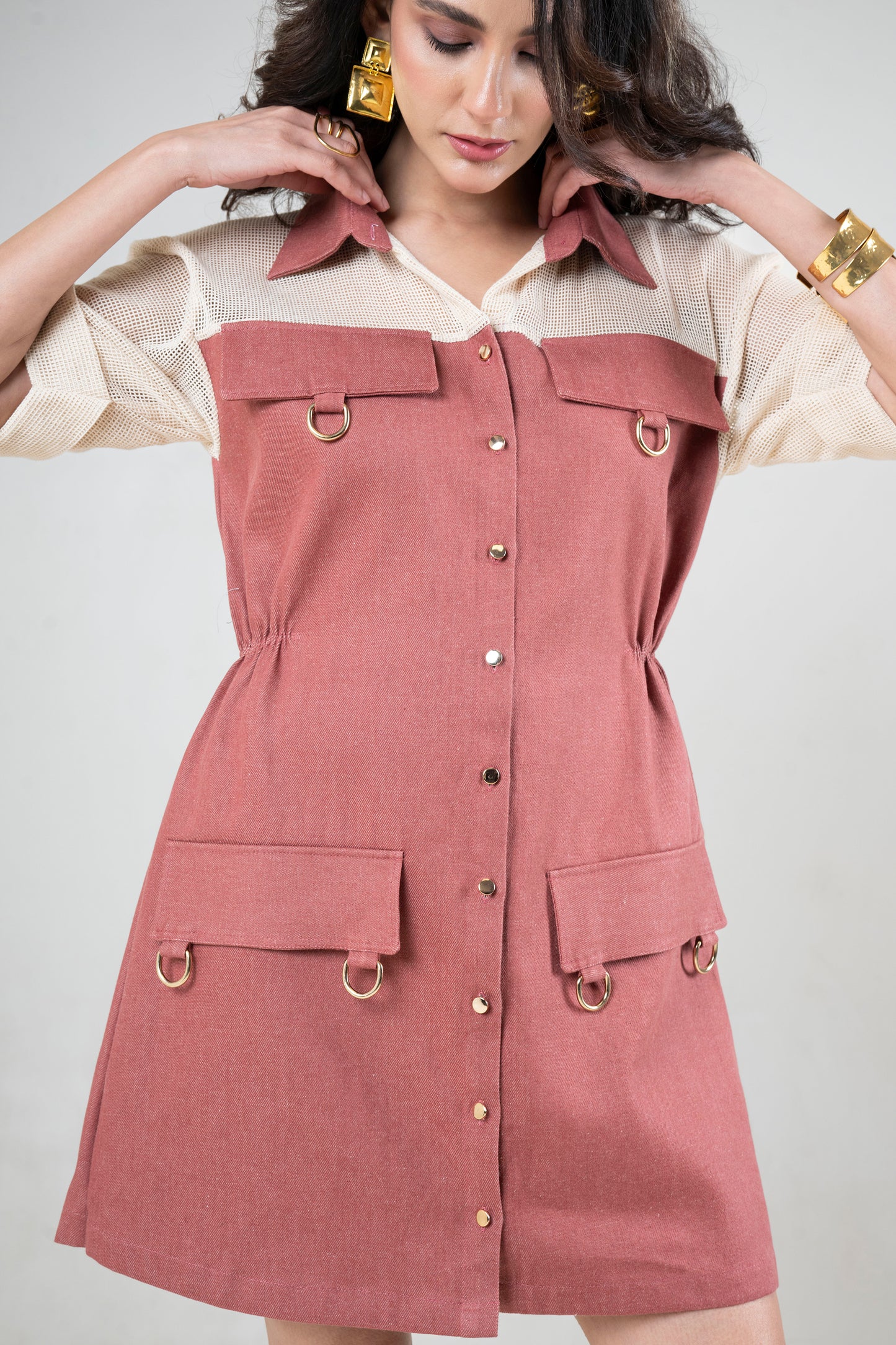 Denim Dress With Metal Buckle Detail