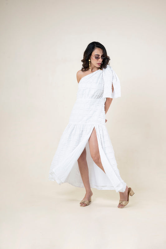 One Shoulder Tie Up Maxi Dress