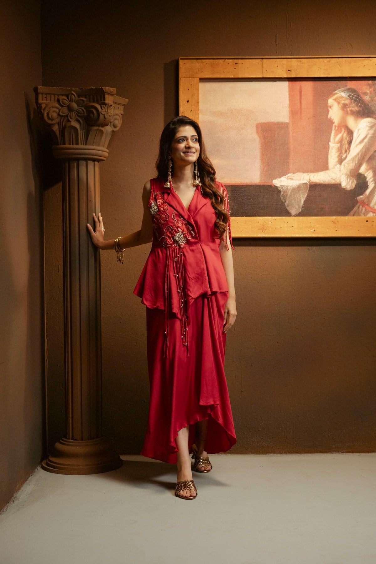 Embellished Peplum Top with Drape Skirt Set