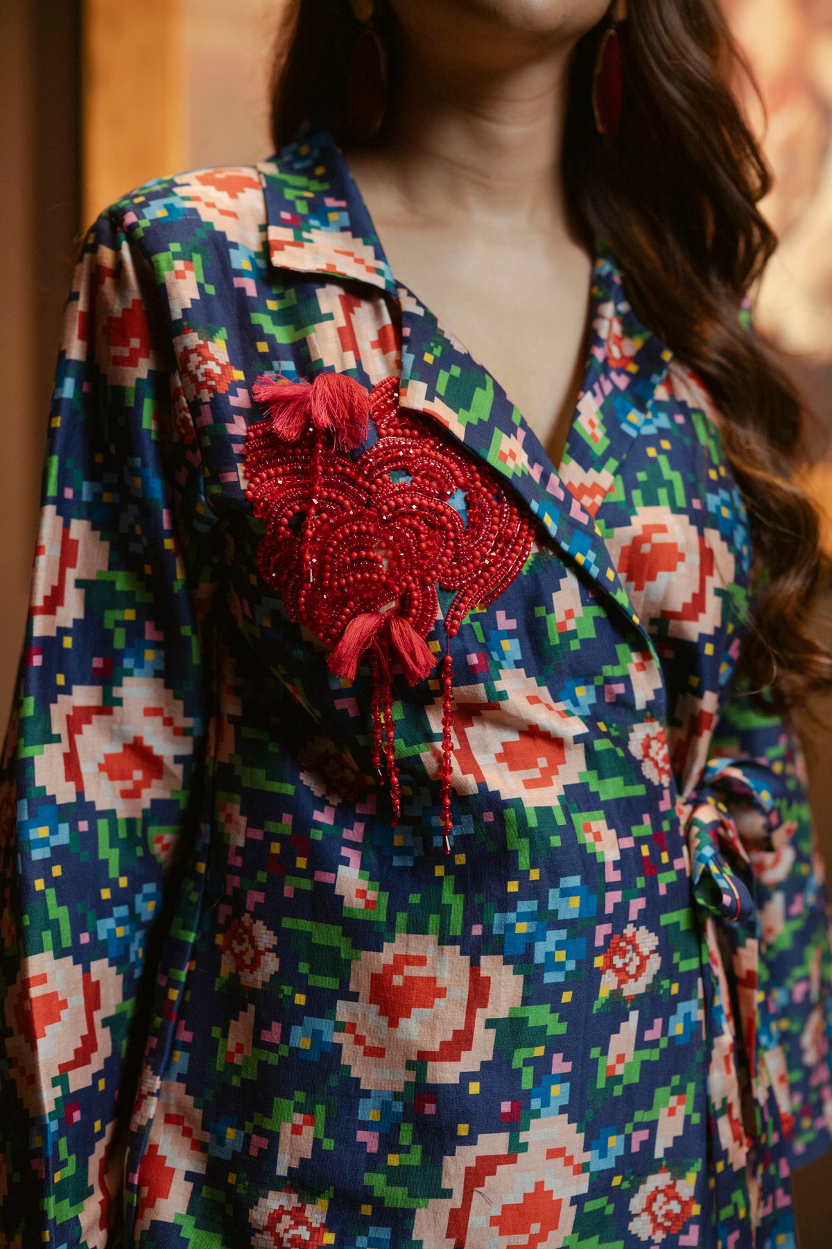 Embellished Blazer and Pant Printed Set