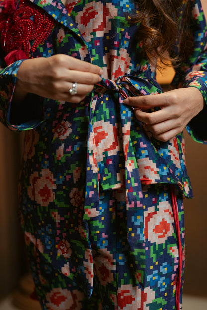 Embellished Blazer and Pant Printed Set