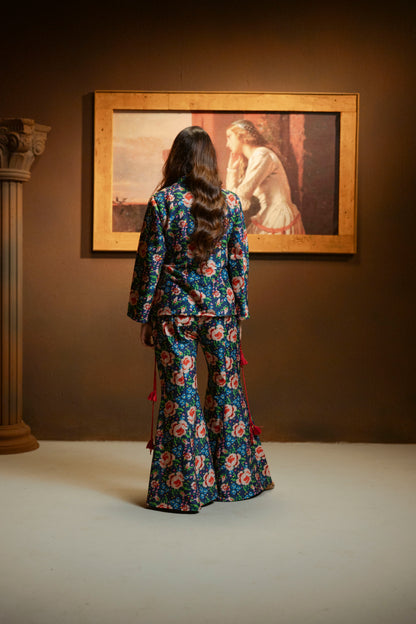 Embellished Blazer and Pant Printed Set