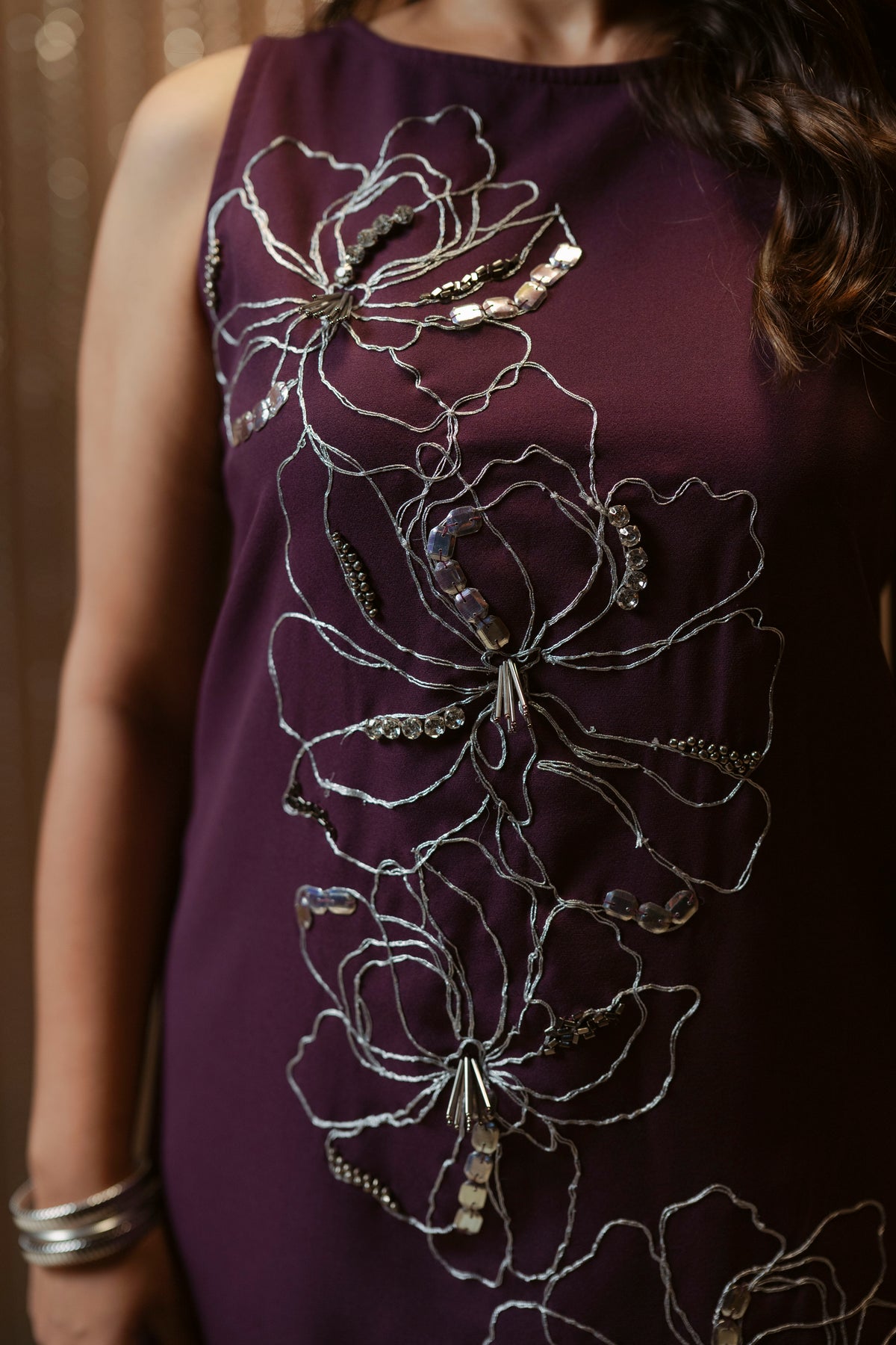 Embellished Flower Shift Dress