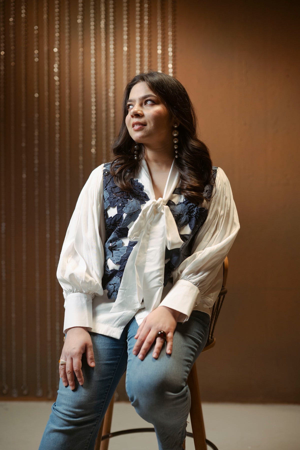 Embellished Jacket Peasant Top