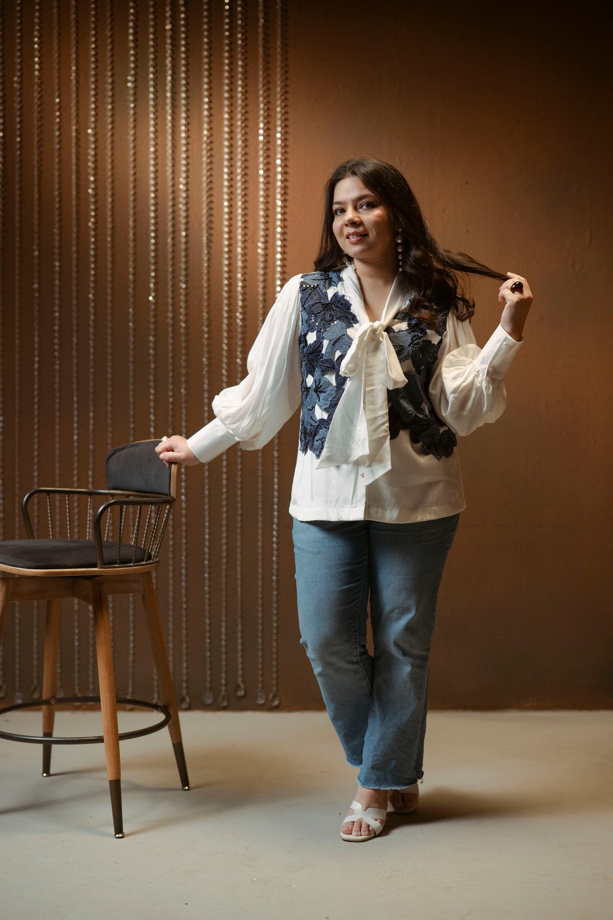 Embellished Jacket Peasant Top
